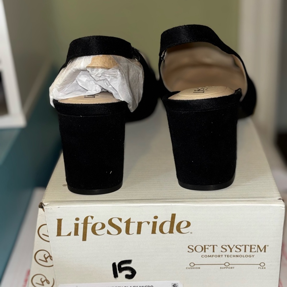 Life Stride Black Slingback Block Heels, 11W Audrey Black Micro - Picture 5 of 7